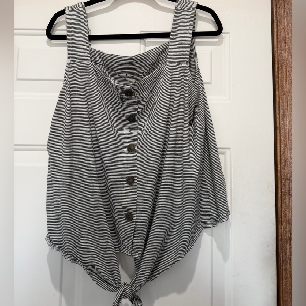 LOFT Women's Black and White Striped Blouse